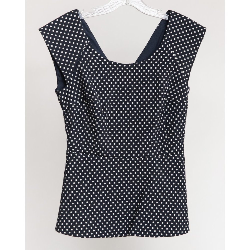 Banana Republic white/blue polka dot peplum top